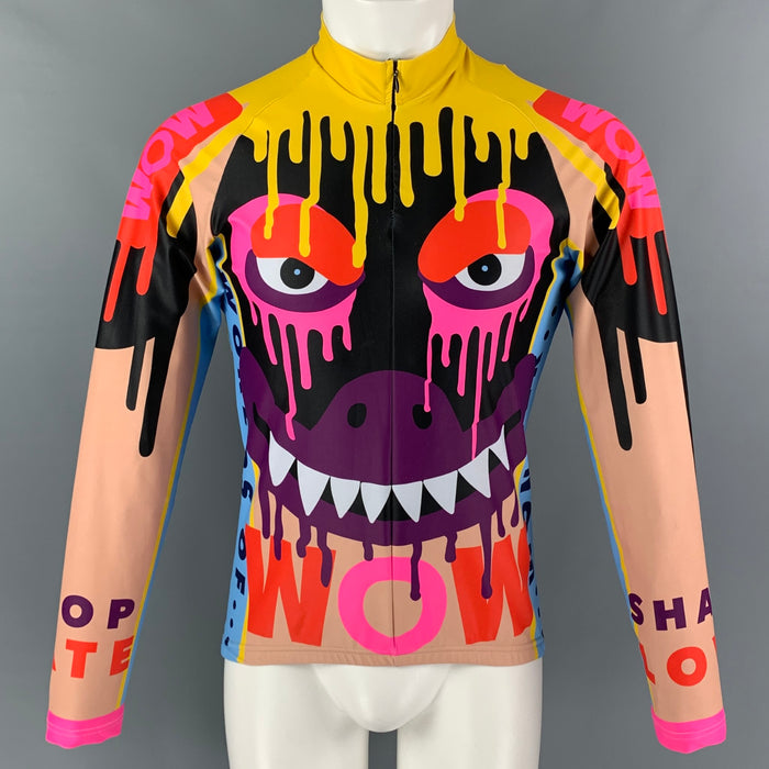 WALTER VAN BEIRENDONCK FW19 Size M Multicolor Pink Graphic Nylon Jersey Bike Top