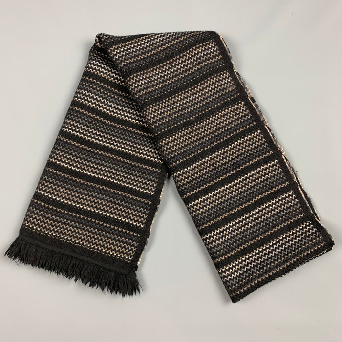 MISSONI Grey & Brown Stripe Knitted Wool Scarf
