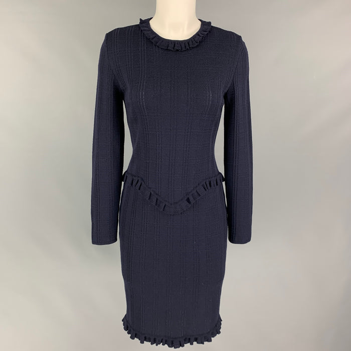 GIVENCHY Size M Navy Windowpane Long Sleeve Dress