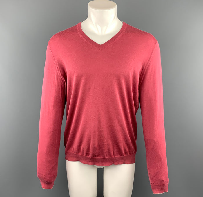 BRUNELLO CUCINELLI Size 40 Salmon Cotton V-Neck Pullover