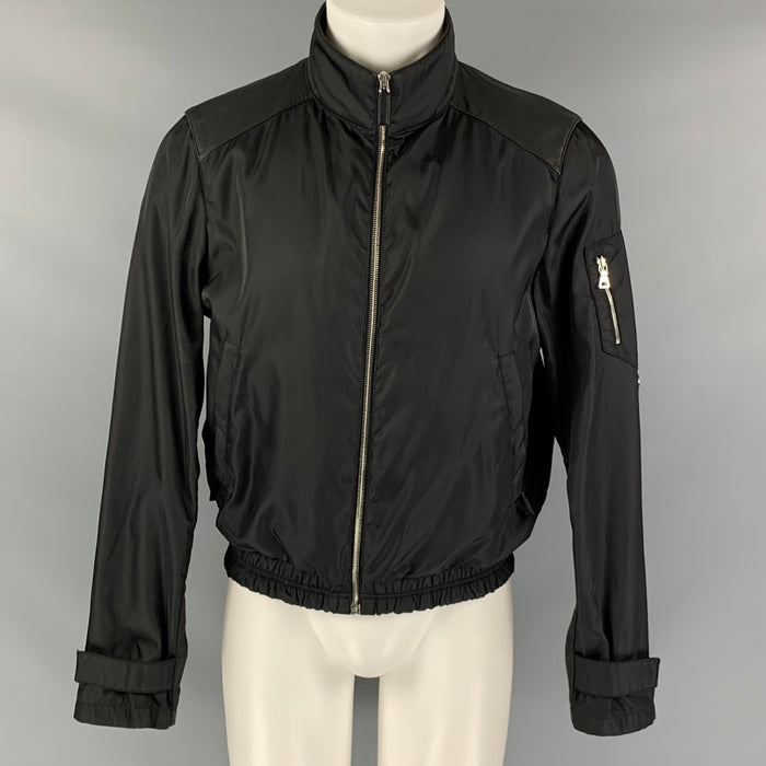 PRADA Chest Size 40 Size 40 Black Nylon Bomber Jacket