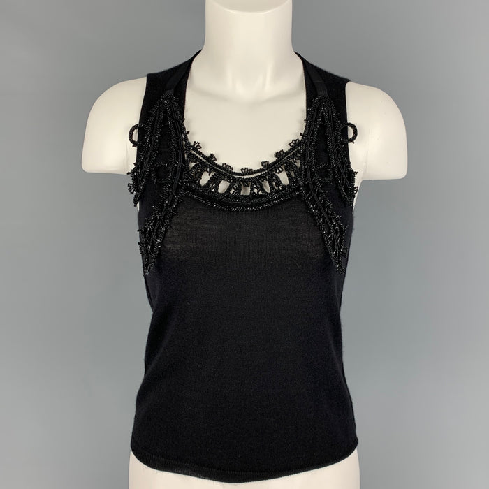 PRADA Size 6 Black Beaded Sleeveless Dress Top
