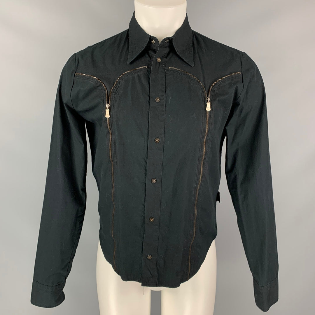 VERSACE JEANS COUTURE Taille M Chemise à manches longues en coton noir avec boutons-pression