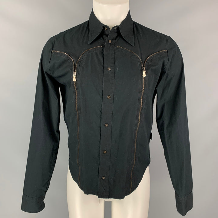 VERSACE JEANS COUTURE Taille M Chemise à manches longues en coton noir avec boutons-pression