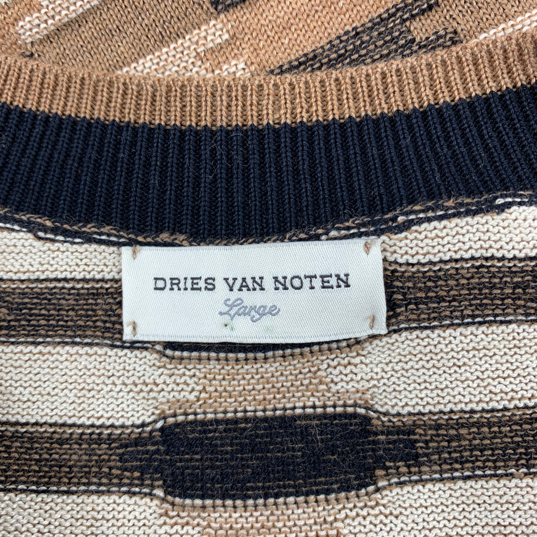 DRIES VAN NOTEN Size L Brown Knitted Cotton / Wool Crew-Neck Sweater