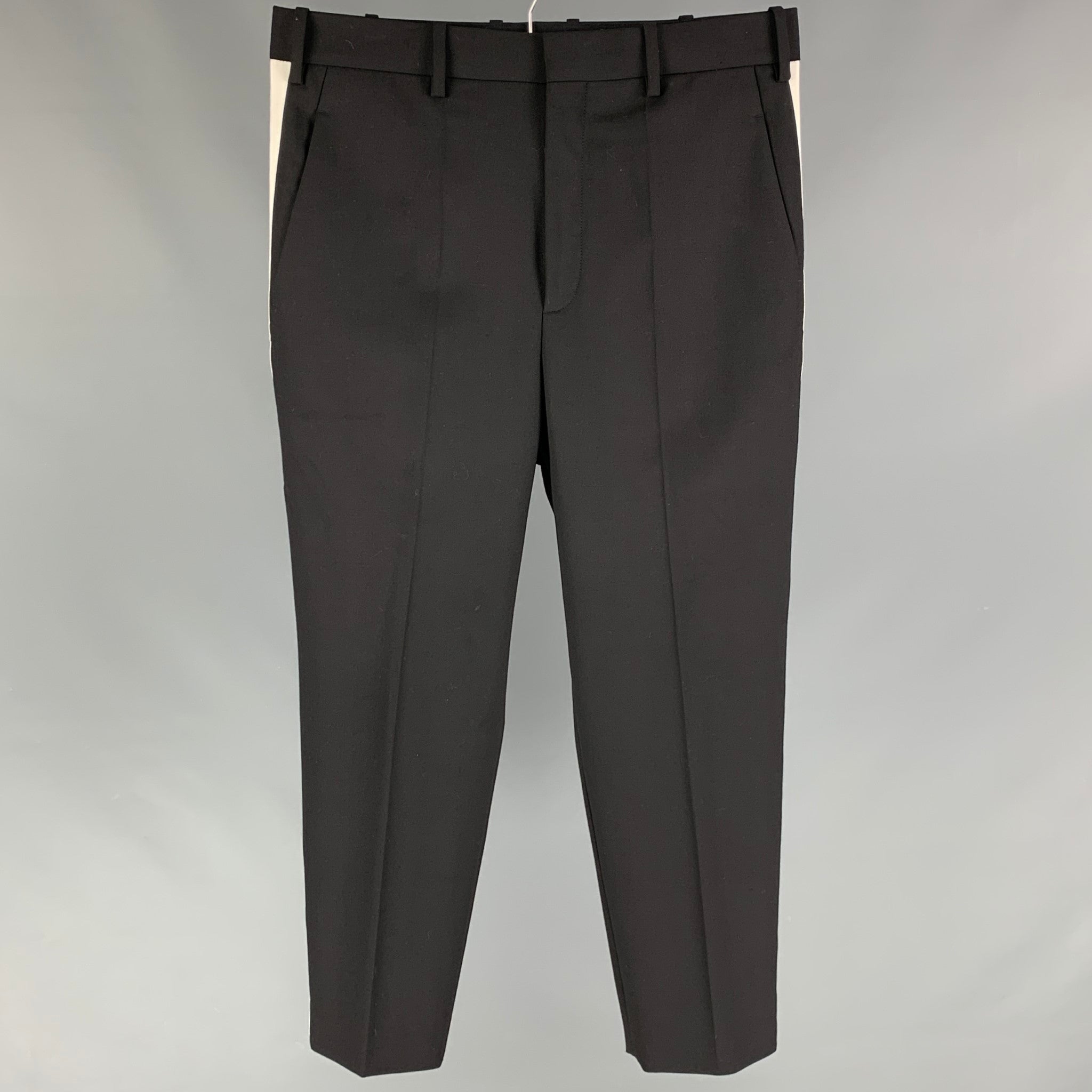 NEIL BARRETT Size 32 Black White Polyester Wool Dropeed Crotch Fit