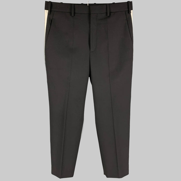 NEIL BARRETT Size 32 Black White Polyester Wool Dropped Crotch Fit Dress Pants