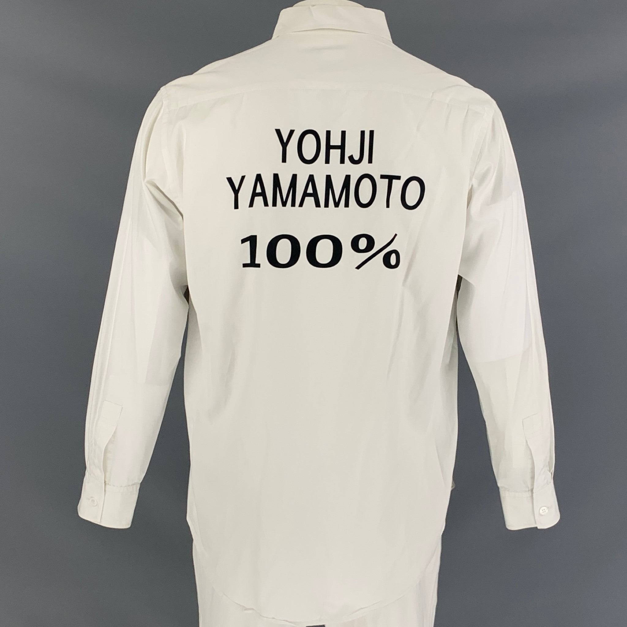 YOHJI YAMAMOTO Spring 2007 Size L White Graphic Cotton Long Sleeve Shirt