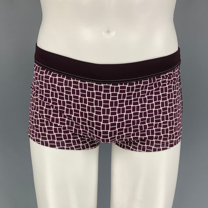 HERMES Size M Brown White Color Block Nylon Drawstring Speedo