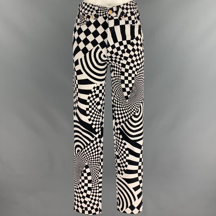 Vintage VERSACE JEANS COUTURE Size XS Black & White Cotton Print Jeans