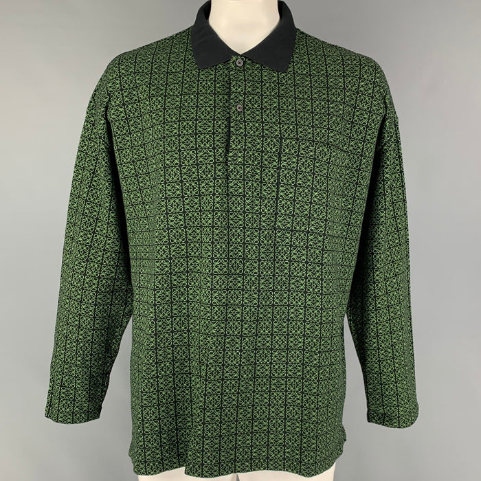 LOEWE Size XL Black Green Monogram Cotton Polo Pullover