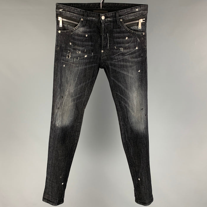 DSQUARED2 Size 32 Black Distressed Cotton Jeans