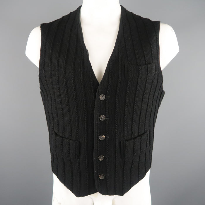 YOHJI YAMAMOTO M Black Knitted Wool Blend Reversible Vest