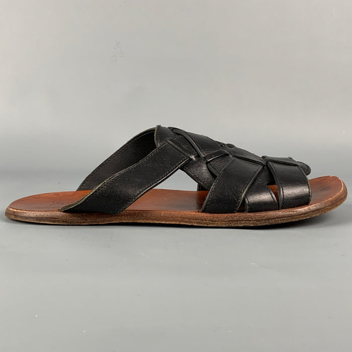 Vintage YVES SAINT LAURENT by TOM FORD Size 10 Black & Tan Woven Leather Slip On Sandals