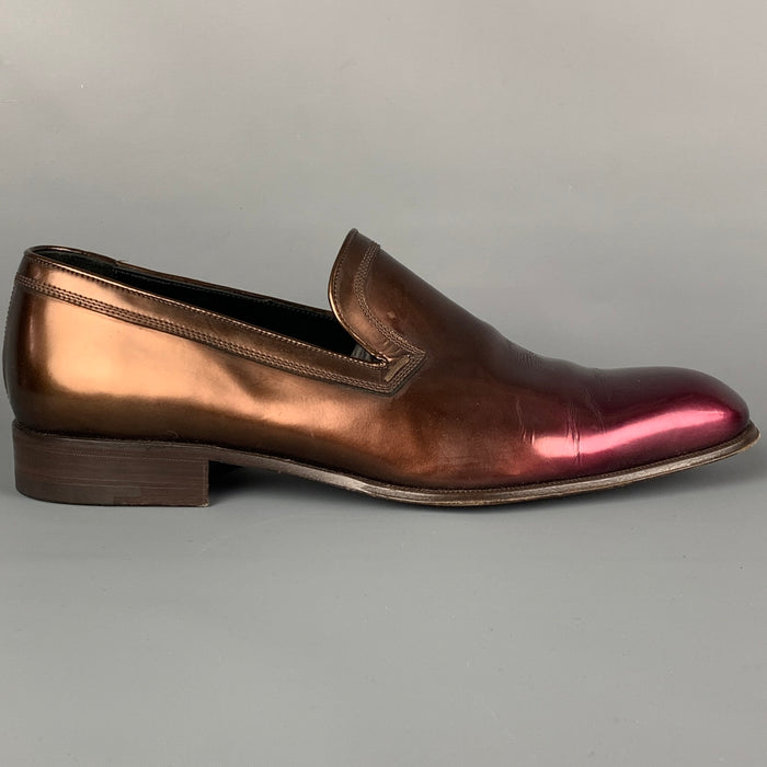 SALVATORE FERRAGAMO Size 9.5 Brown Burgundy Ombre Leather Slip On Loafers