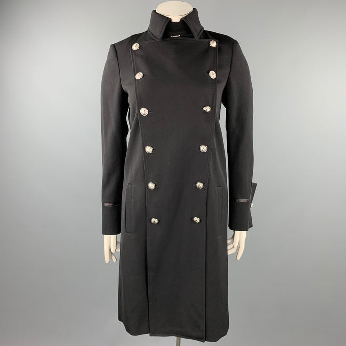 VERSUS by GIANNI VERSACE Size 10 Black Wool Solid Leather Trim Coat