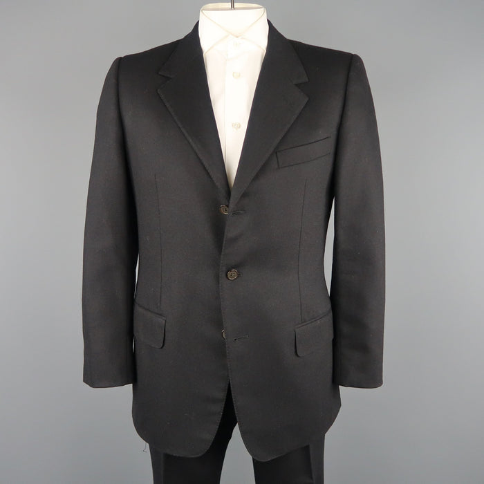 YVES SAINT LAURENT Rive Gauche 42 Regular Black Wool Felt Notch Lapel Suit