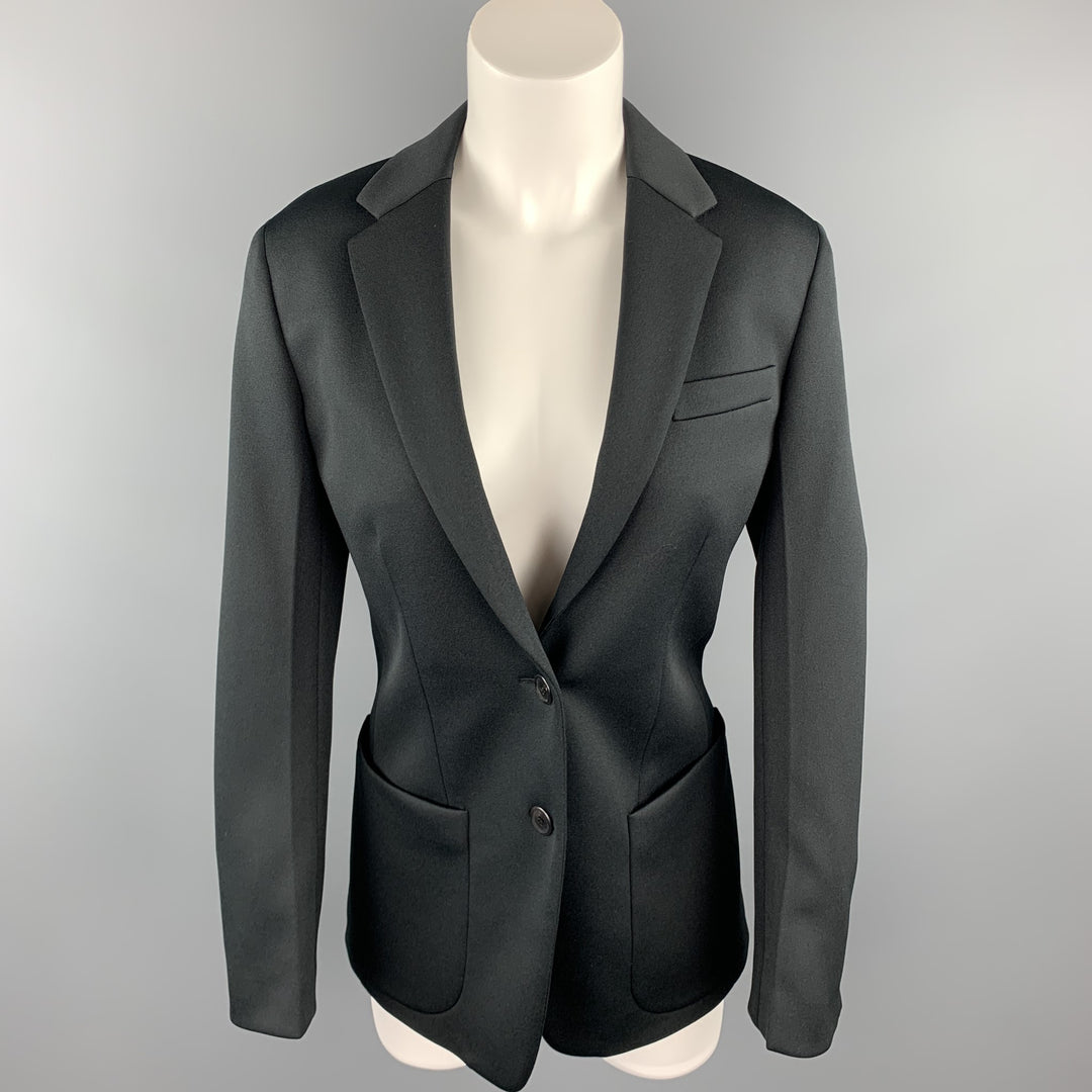 PRADA Size 0 Black Polyester Notch Lapel Oversized Blazer