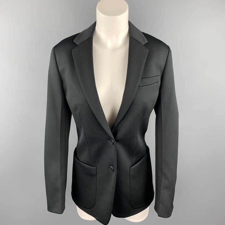 PRADA Size 0 Black Polyester Notch Lapel Oversized Blazer