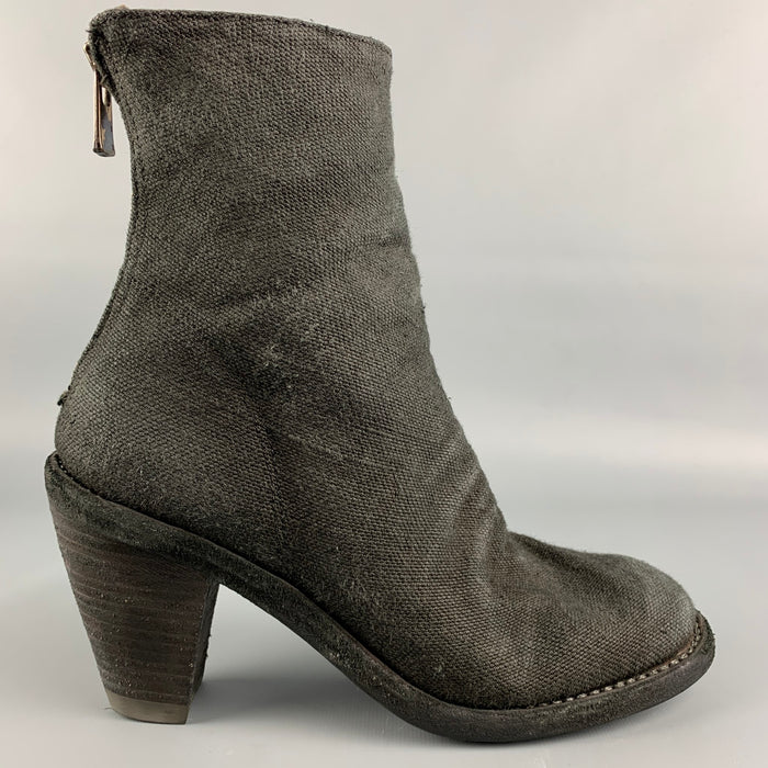 GUIDI Size 7.5 Black Fabric Chunky Heel Ankle Boots