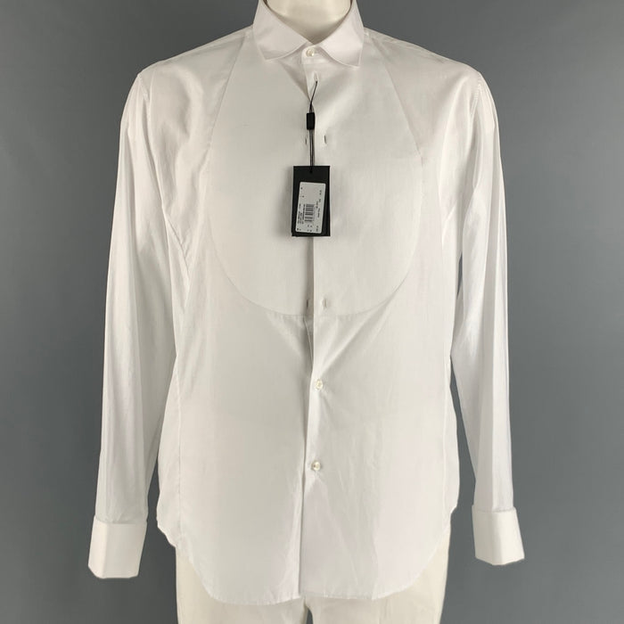 GIORGIO ARMANI Size XL White Cotton Tuxedo Long Sleeve Shirt