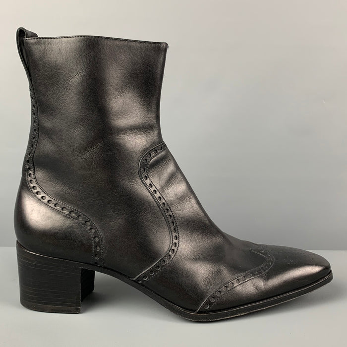 YVES SAINT LAURENT Size 13 Black Perforated Leather Wingtip Johnny Boots