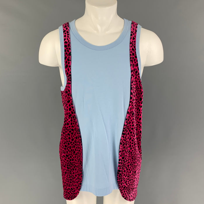 COMME des GARCONS HOMME PLUS SS 18 Size L Blue Pink Animal Print Cotton Tank Top