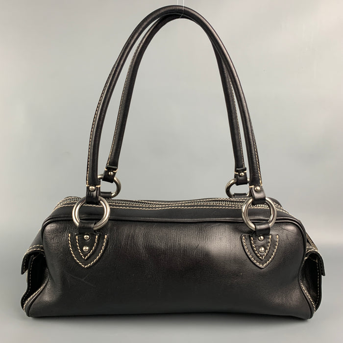 Vintage MARC JACOBS bolso satchel de cuero con puntada en contraste negro
