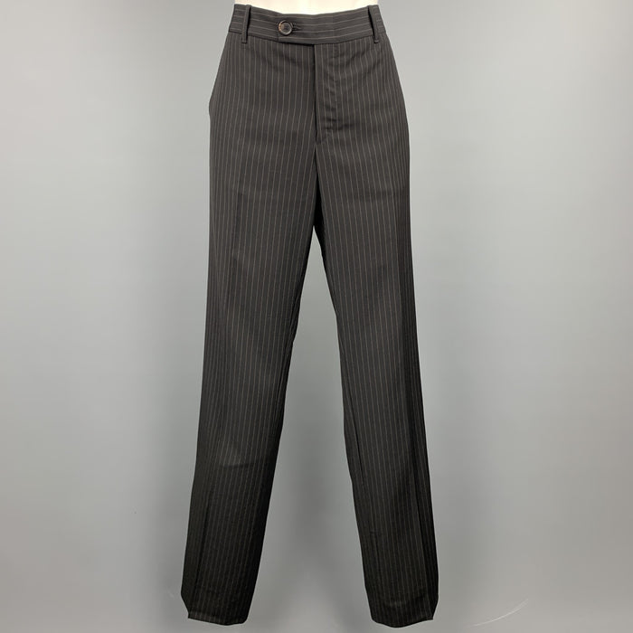 GUCCI Size 6 Black Pinstripe Wool Dress Pants