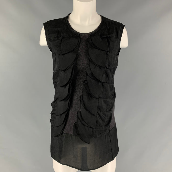 MARNI Size 2 Black Triacetate Ruffled Sleeveless Blouse