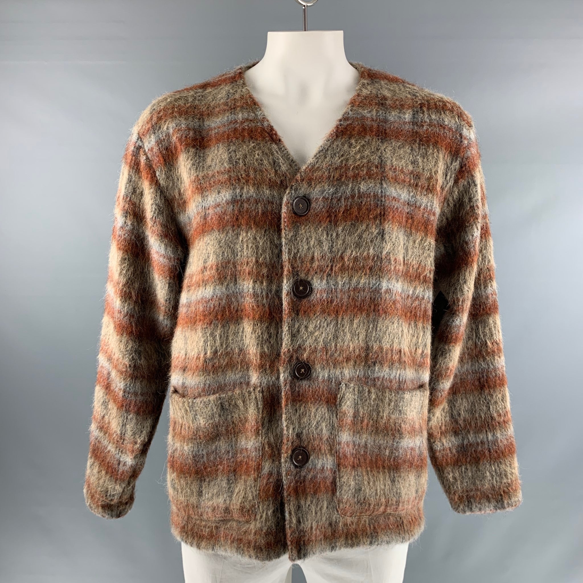 OUR LEGACY Size 48 Brown Taupe Plaid Wool Blend Oversized Cardigan