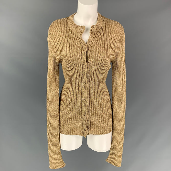 MOSCHINO COUTURE Size S Gold Knitted Metallic Cardigan