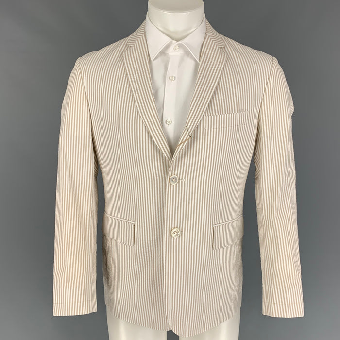BLACK FLEECE Chest Size S Taupe White Seersucker Cotton Notch Lapel Sport Coat