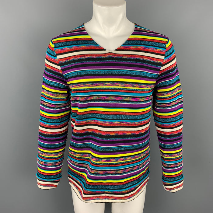 COMME des GARCONS SHIRT Size L Multi-Color Stripe Polyester Blend V-Neck Pullover