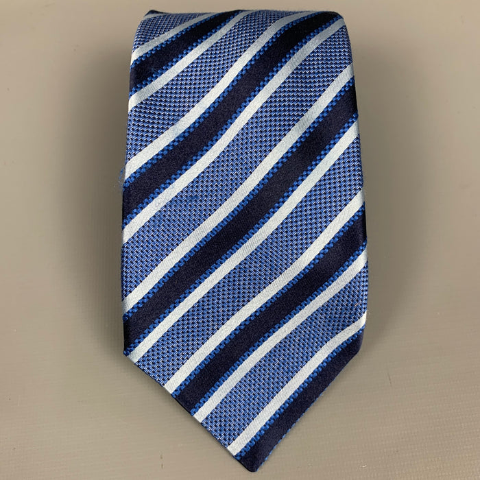 BRIONI Light Blue & Black Stripe Silk Tie
