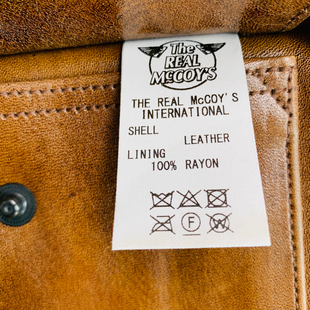 THE REAL MCCOY'S Size 40 Brown Leather Bomber Jacket