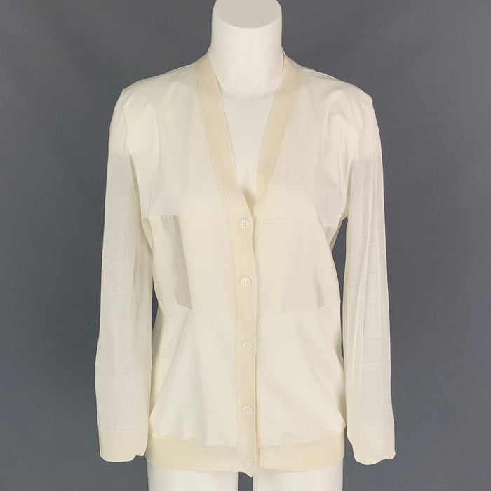 JIL SANDER Size 4 Cream Silk / Cotton Cardigan
