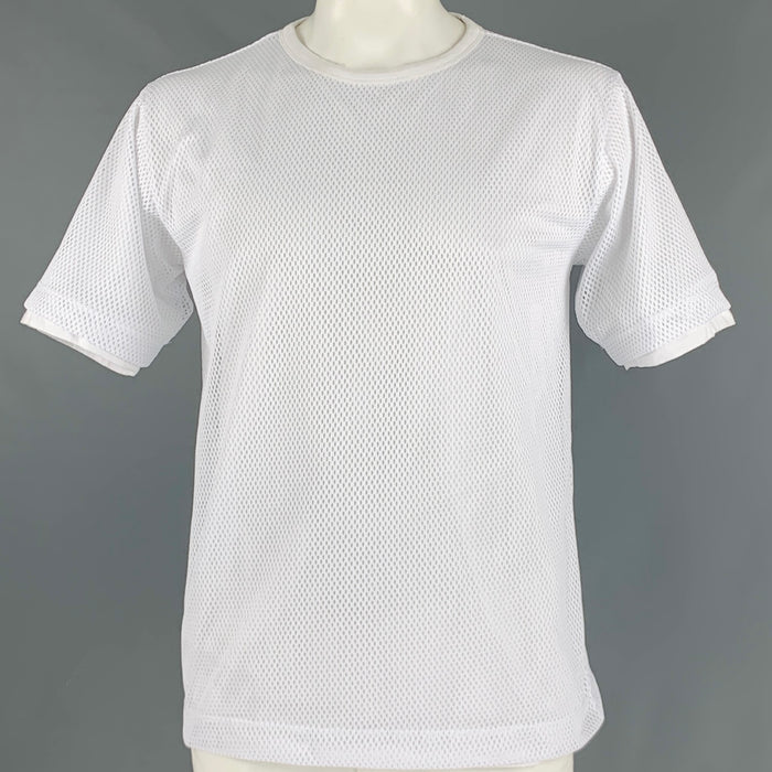 DRIES VAN NOTEN Size XL White Mesh Cotton Polyester Double Layer T-shirt