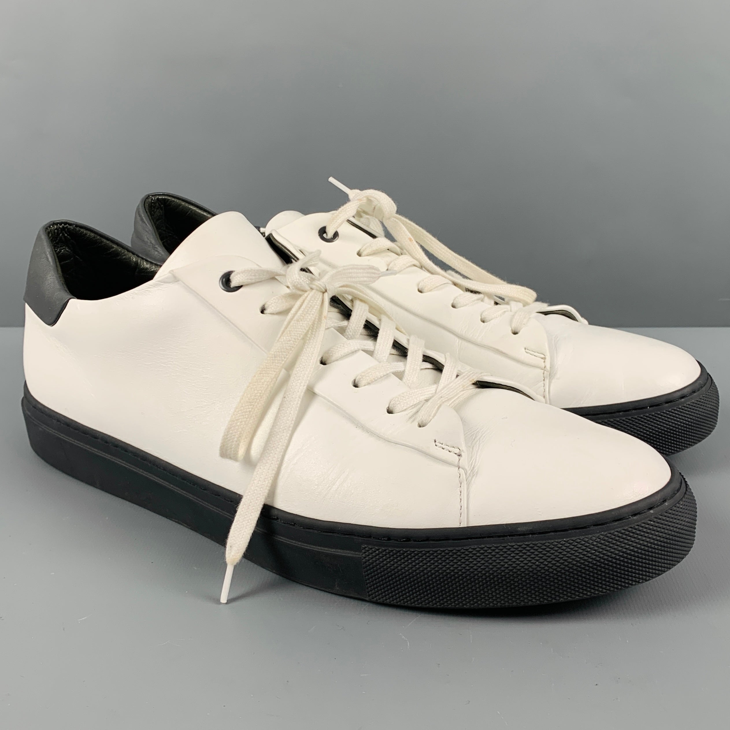SAKS FIFTH AVENUE Size 12 White Black Leather Low Top Lace