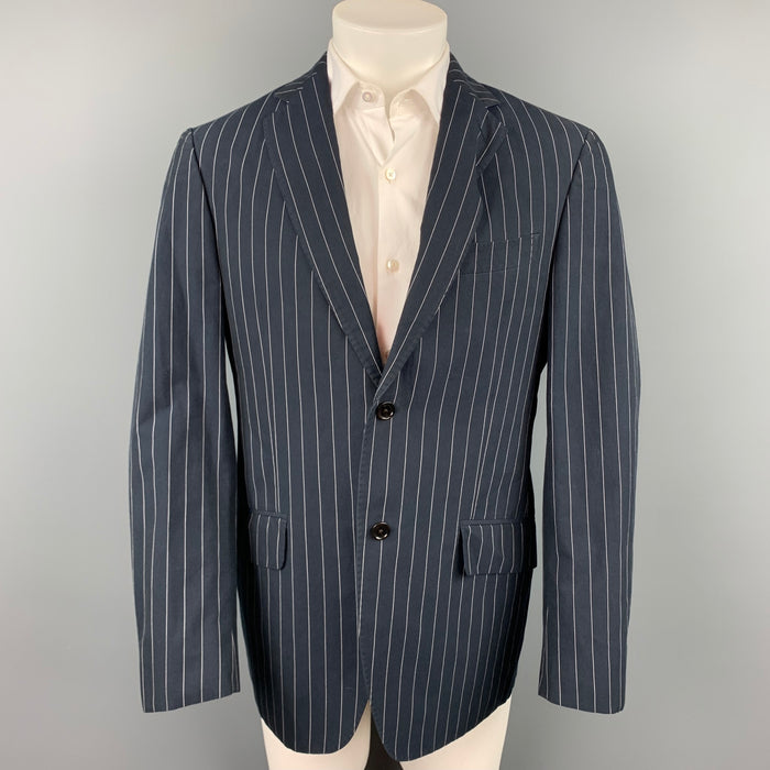 ETRO Size 40 Navy Pinstripe Cotton Notch Lapel Sport Coat