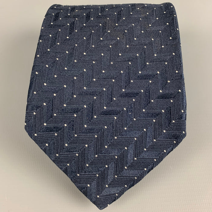 GIORGIO ARMANI Navy White Dots Silk Blend Jacquard Tie
