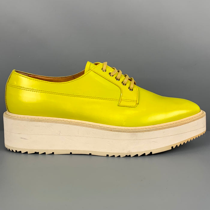 PRADA Size 11 Yellow White Leather Platform Lace Up Shoes