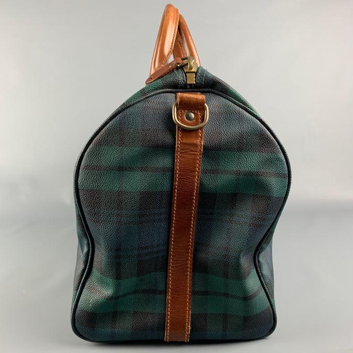 Vintage RALPH LAUREN Green & Black Tan Blackwatch Coated Canvas Weekender Bag