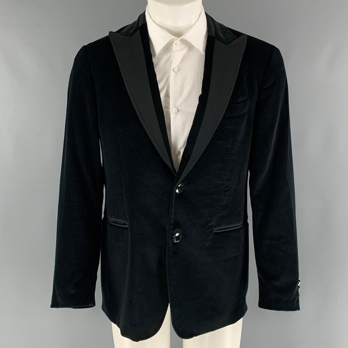 ETRO Size 40 Black Velvet Cotton Blend Peak Lapel Sport Coat