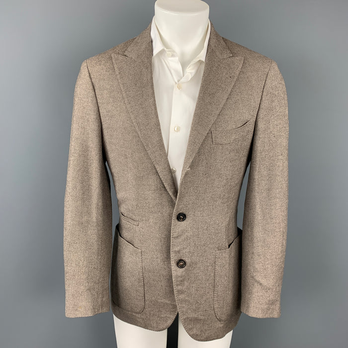 BRUNELLO CUCINELLI Size 38 Brown & Cream Twill Peak Lapel Sport Coat