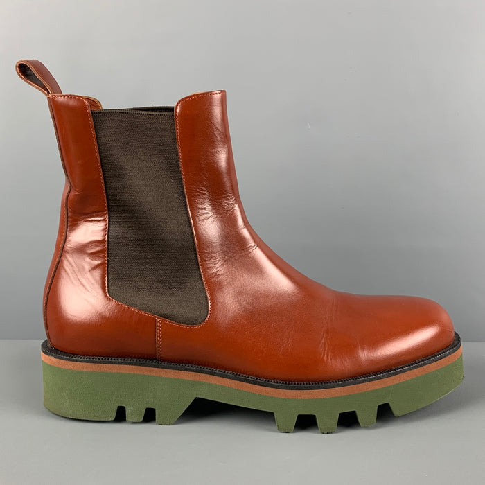 DRIES VAN NOTEN Size 11 Tan Green Leather Pull On Boots