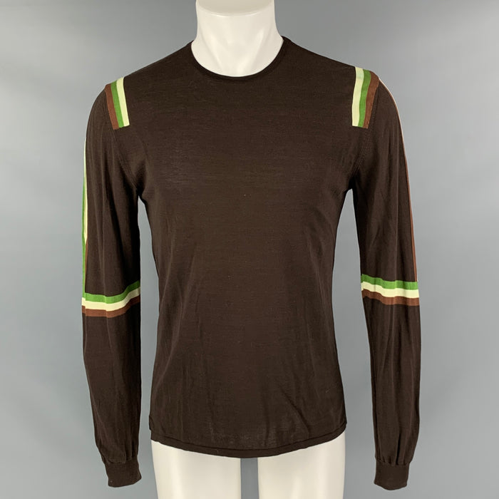 NEIL BARRETT Size M Brown Green Stripe Cotton Crew-Neck Pullover