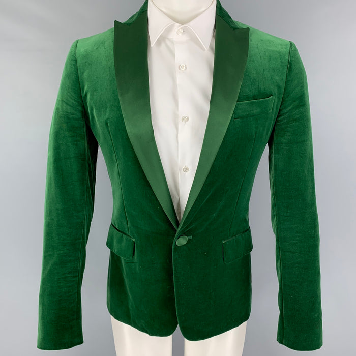 DSQUARED2 Size 36 Green Velvet Cotton Peak Lapel Sport Coat