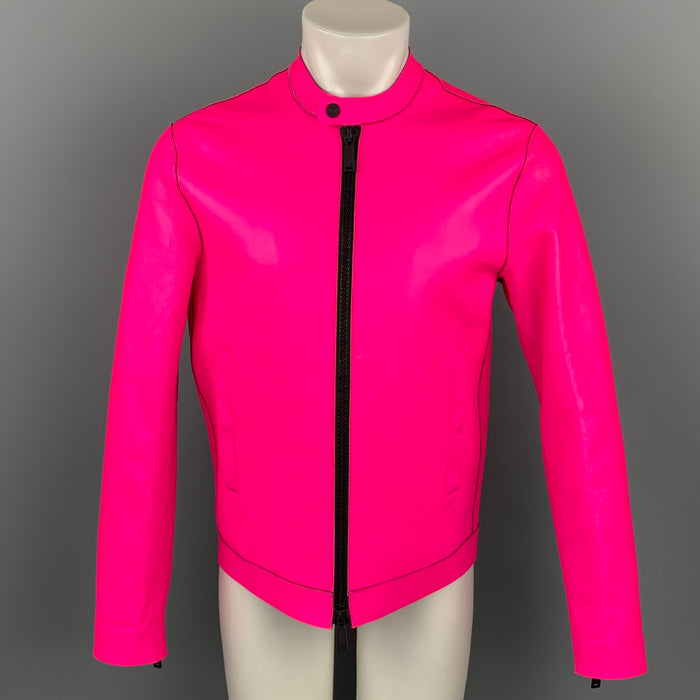 DSQUARED2 S/S 15 Talla 40 Chaqueta de cuero con cremallera rosa fuerte