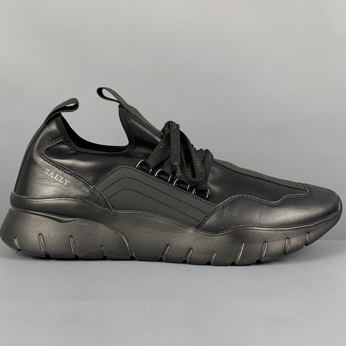 BALLY Size 11 Black Leather Lace Up Sneakers